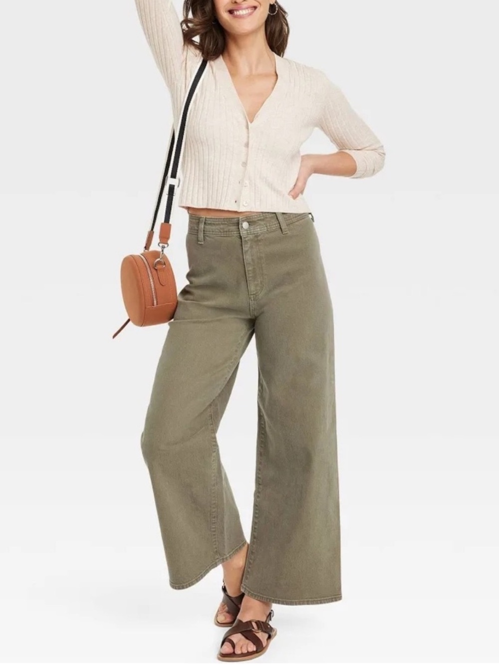 Universal Thread High Rise Sailor Wide Leg Jeans Olive Green, Size 4